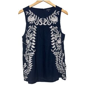 Lucky‎ Brand Tank Top Medium Navy Blue Embroidered Sleeveless BOHO Floral